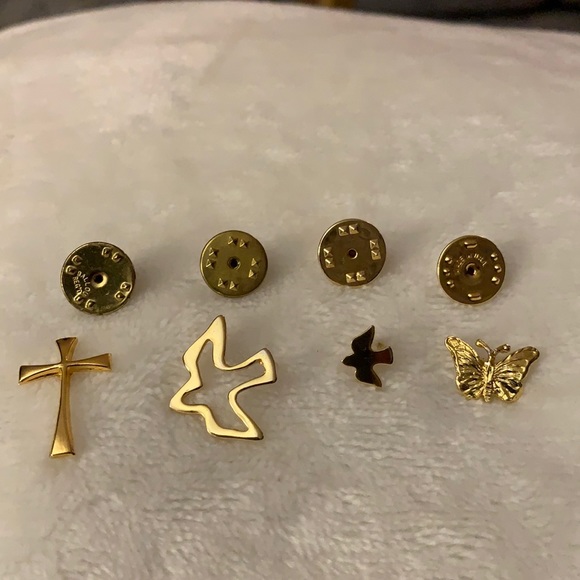 Jewelry - Bundle of 4 pins, cross, dove, small dove, and butterfly. All in gold tones.